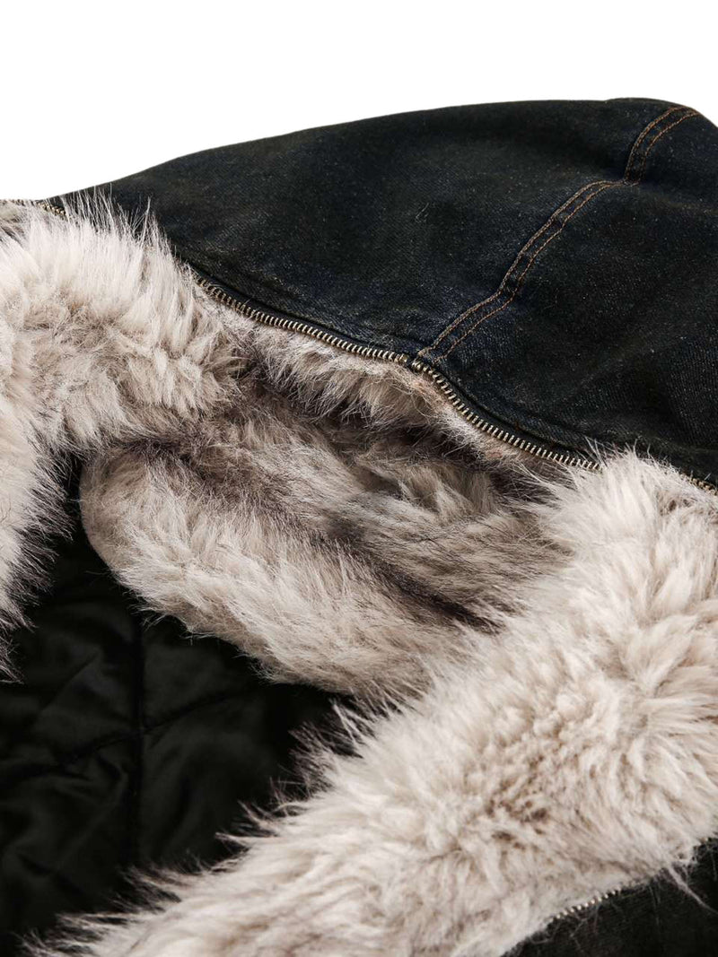 Washed Denim Fur Hooded Jacket