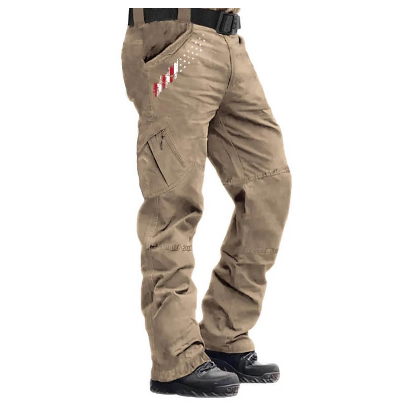 USA FLAG ZIPPER MULTI POCKETS CARGO PANTS(NO BELT)