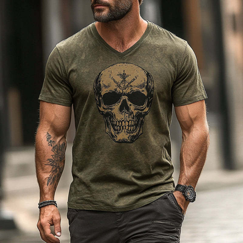 Camiseta de manga corta con estampado de calavera vintage para hombre