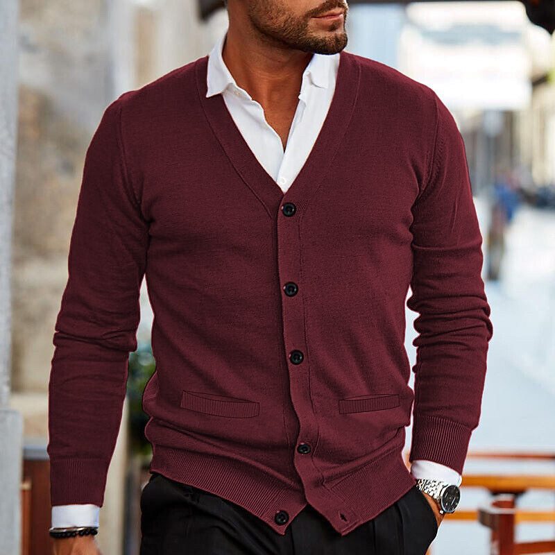 KNITTED SWEATER V-NECK LONG SLEEVED SLIM FIT SWEATER CARDIGAN