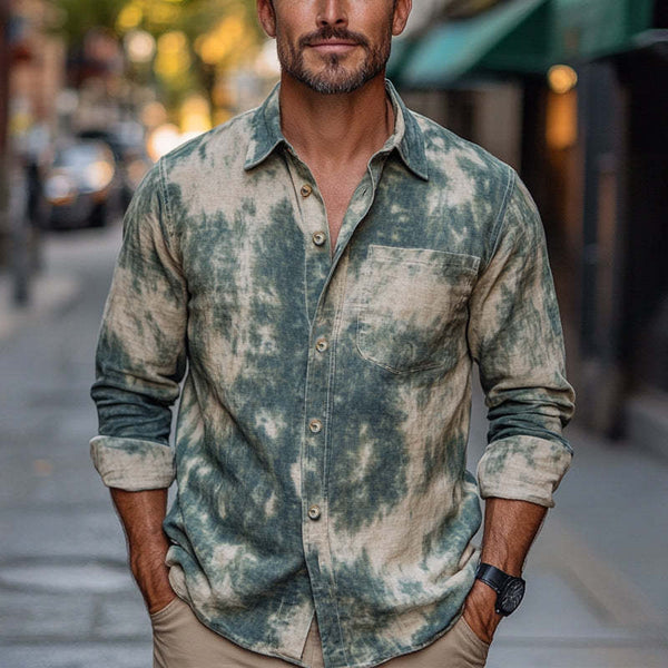Men's Fashion Retro Mottled Print Casual Shirt