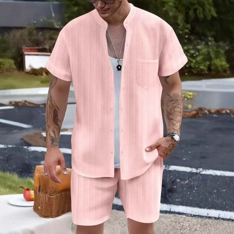 Conjunto de dos piezas de pantalones cortos casuales de manga corta para hombre