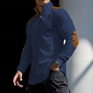 Camisa de manga larga con cuello alto, cremallera y diseño de bloques de color para hombre