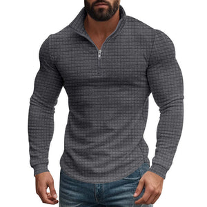 Camiseta de manga larga con cuello alto cuadrado pequeño y media cremallera para hombre