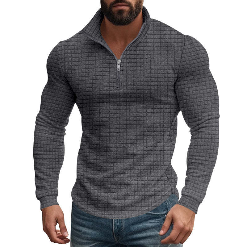 Men's Half-zip Small Square Stand Collar Long Sleeve T-shirt