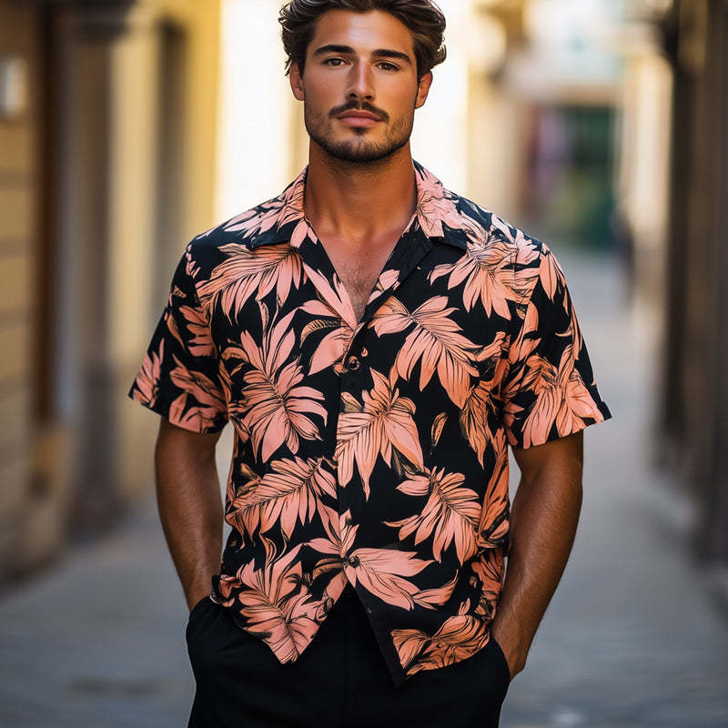 Camisa informal de manga corta con estampado retro hawaiano de verano para hombre