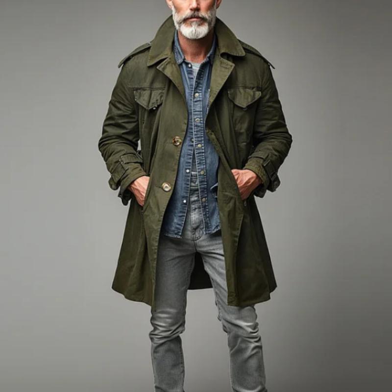 Herren Vintage Revers Einreihiger Cargo Trenchcoat