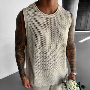 Men's Retro Casual Hollow Refreshing Round Neck Knitted Tank Top