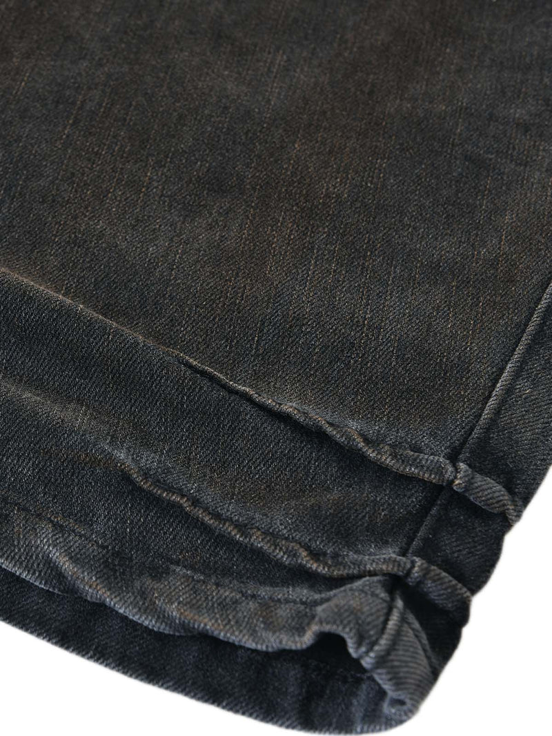 Washed Pleated Straight Jeans