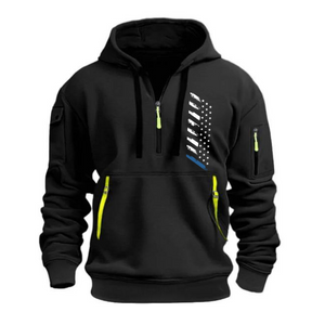 SUDADERA CON CAPUCHA Y CREMALLERA CON BOLSILLO EN EL BRAZO Y BANDERA AMERICANA