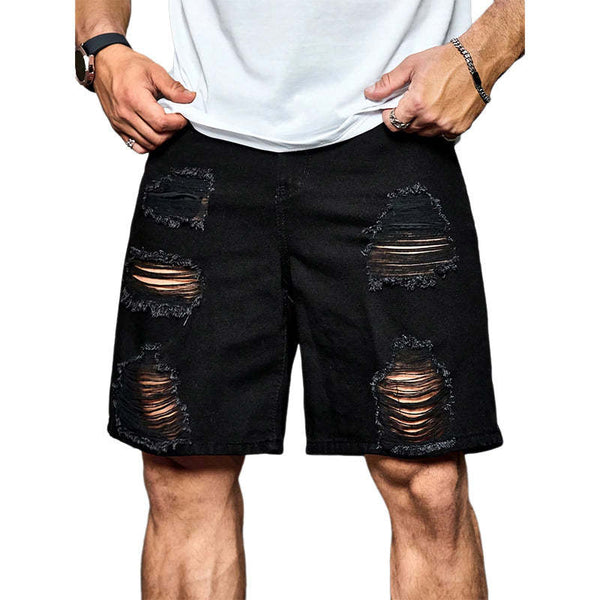 Pantalones cortos vaqueros negros rotos y holgados de verano para hombre