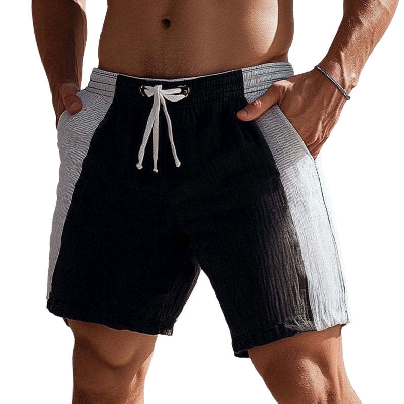 Lässige Schnürshorts mit schwarzen und weißen Nähten für den Sommer für Herren