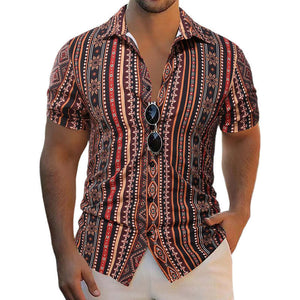 Men's Retro Stripe Print Casual Short Sleeve Shirt