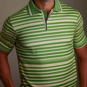 Camisa polo de manga corta con estampado de rayas retro de moda de primavera para hombre