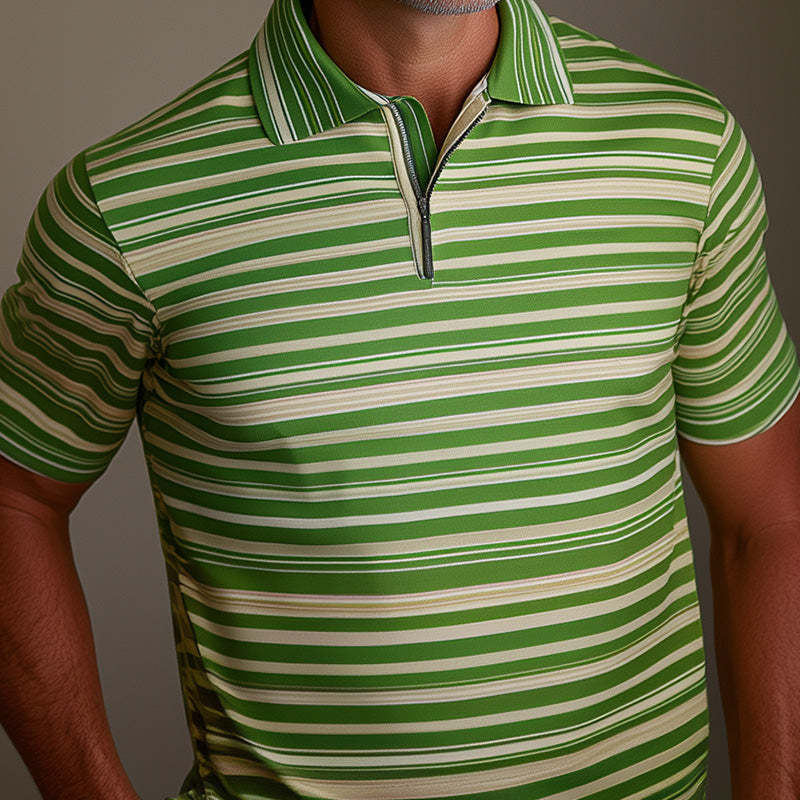 Men's Spring Fashion Retro Striped Print Short Sleeve POLO Shirt