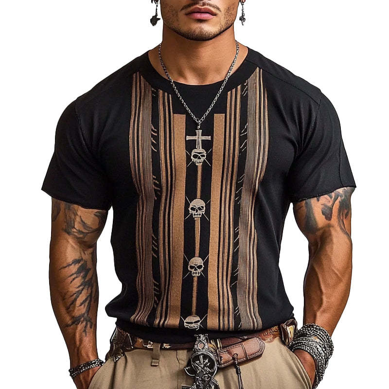Camiseta retro de manga corta con cuello redondo para hombre