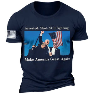 Camiseta de algodón estampada vintage para hombre "Fight Never Give Up"