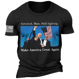 Camiseta de algodón estampada vintage para hombre "Fight Never Give Up"