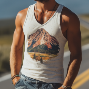 Camiseta sin mangas de algodón con cuello en V y estampado retro americano del Parque Yellowstone para hombre