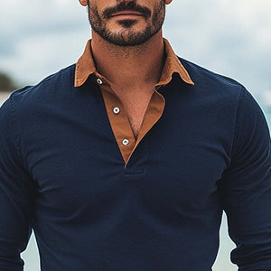 Camiseta básica cómoda con cuello polo y bloques de color para hombre