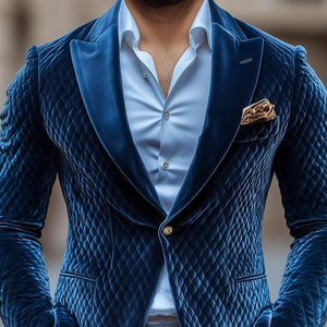 Men's Vintage Rhombus Velvet Peak Lapel One-button Casual Blazer