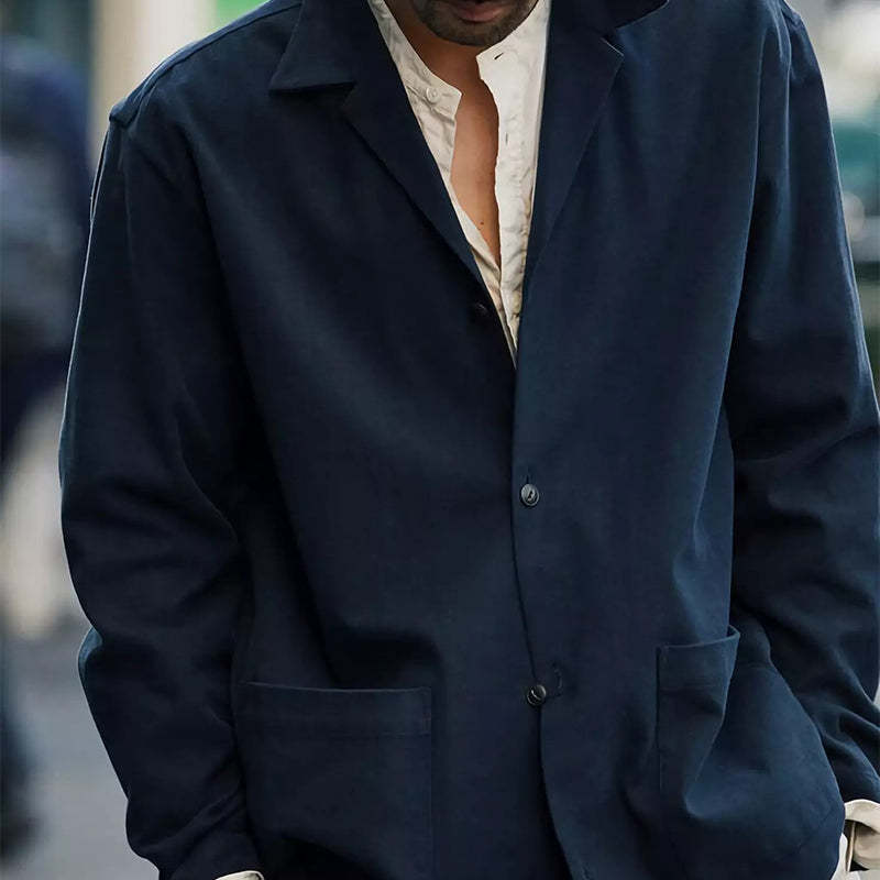 Lässige Herrenjacke mit Knöpfen in Marineblau