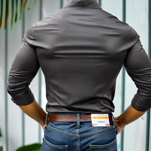 Camisa casual de manga larga con solapa de color liso para hombre