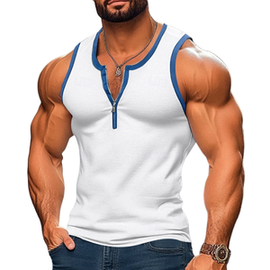 Camiseta sin mangas informal de algodón con cuello con cremallera y diseño entallado de bloques de colores para hombre