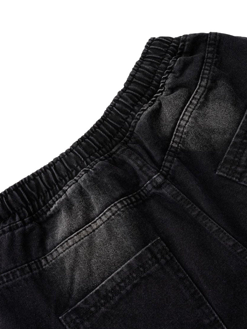 Distressed Raw Edge Cargo Drawstring Barrel Jeans