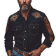 Herren-Jeanshemd im Vintage-Stil mit besticktem Revers und langen Ärmeln