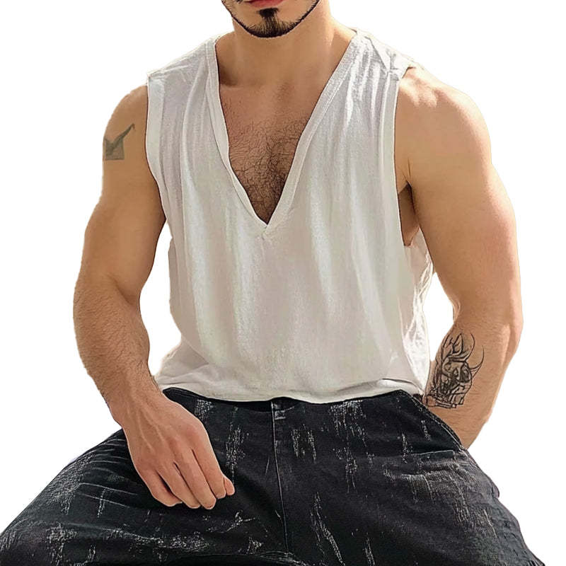Men's Solid Color Cotton V-Neck Tank Top