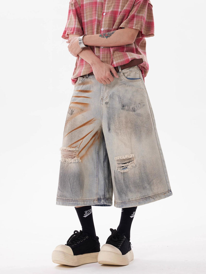 Punk High Street Dirty Ripped Denim Jorts