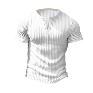 Camiseta Henley informal de manga corta de punto elástico para hombre