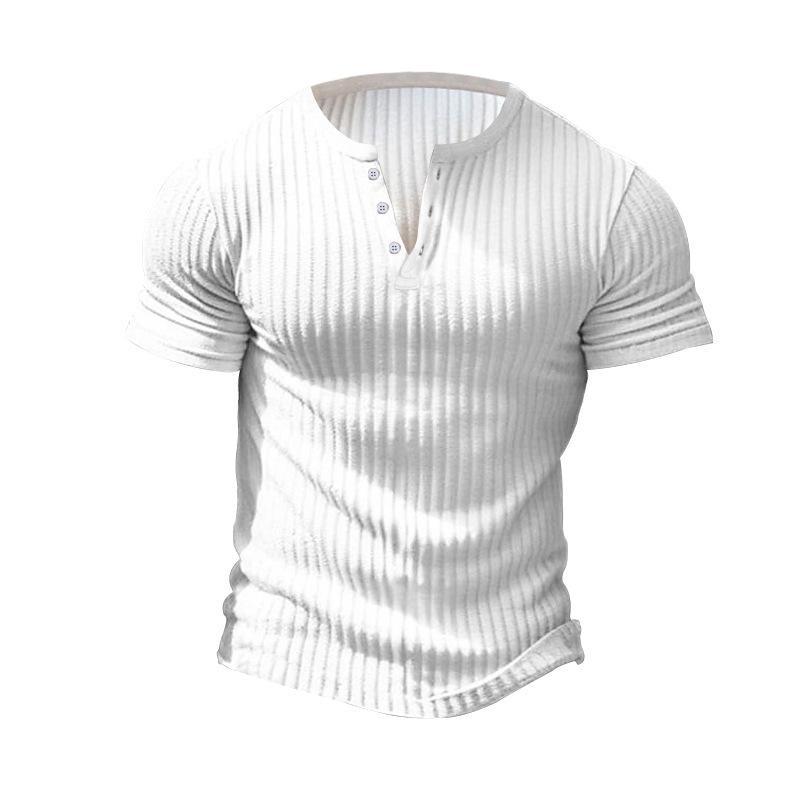 Lässiges Henley-T-Shirt aus Stretch-Strick für Herren, kurzärmelig