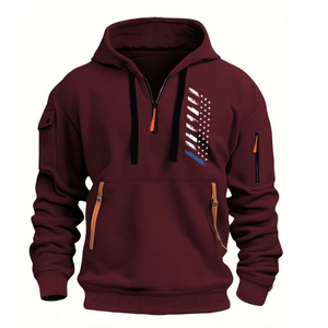 SUDADERA CON CAPUCHA Y CREMALLERA CON BOLSILLO EN EL BRAZO Y BANDERA AMERICANA
