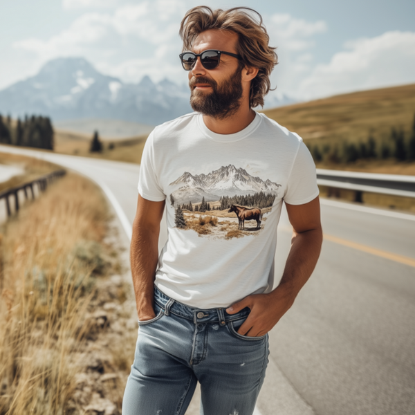 Camiseta informal de manga corta de algodón con estampado de la serie Yellowstone Park para hombre
