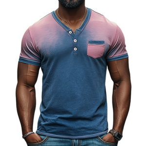 Men's Spring Fashion Casual Slim Gradient Printed Short Sleeve Shirt
