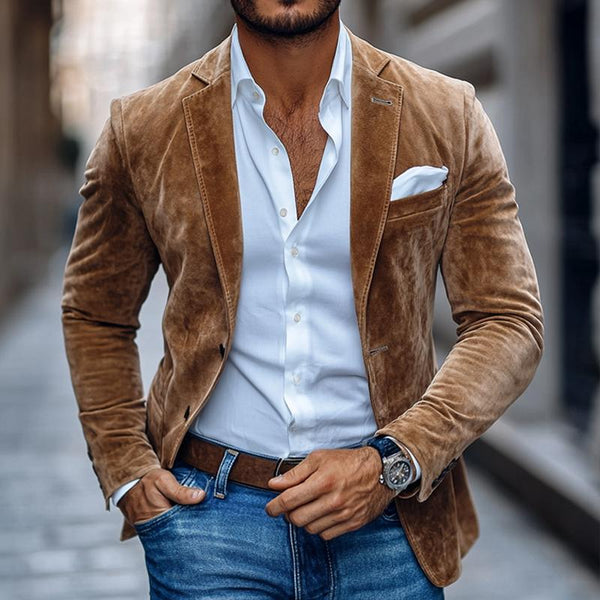Blazer informal de dos botones con solapa con muesca de ante liso para hombre