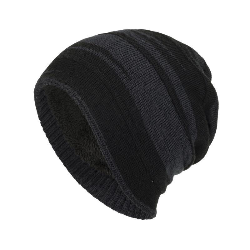 Gorro de punto cálido con forro de felpa jacquard con bloques de color retro para hombre
