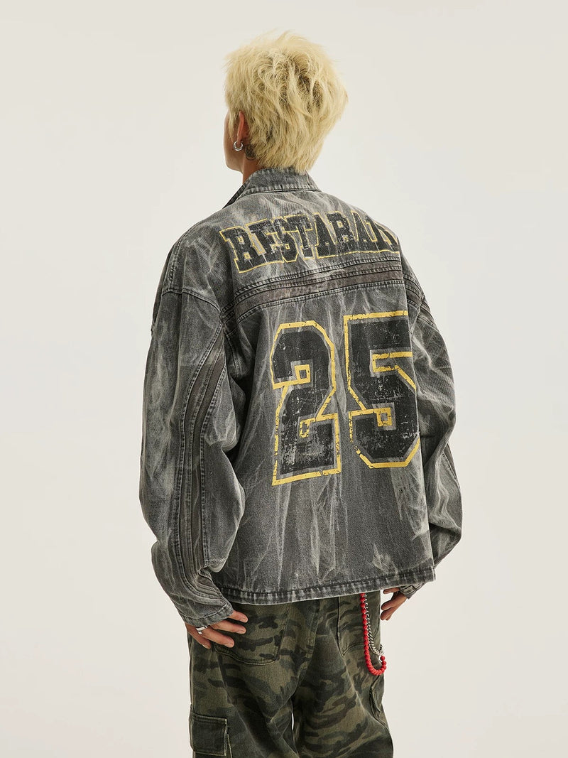 Jeansjacke im Hip-Hop-Stil mit verwaschenem Print 