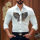Camisa de manga larga entallada de algodón con bordado de águila vintage para hombre