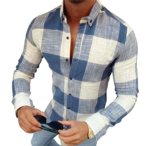 Camisa informal de algodón a cuadros con solapa y corte entallado para hombre