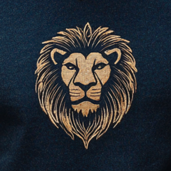 Camiseta informal de algodón con bordado de león para hombre, cuello redondo, corte entallado y manga corta