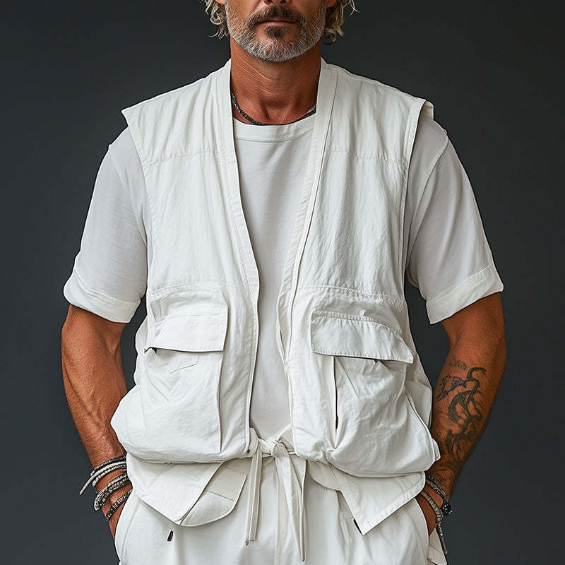 Chaleco de trabajo sencillo de color liso para hombre, de moda de primavera