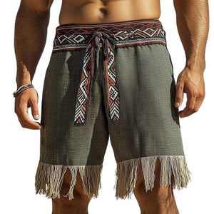 Sommershorts aus Baumwolle und Leinen mit bestickter Quaste für Herren