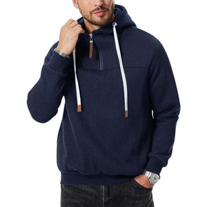 Men's Casual Zipper Collar Patchwork Loose Pullover Hoodie