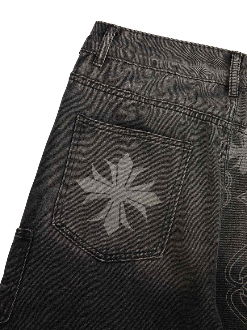 Cross Jacquard Multi Pocket Cargo Jeans