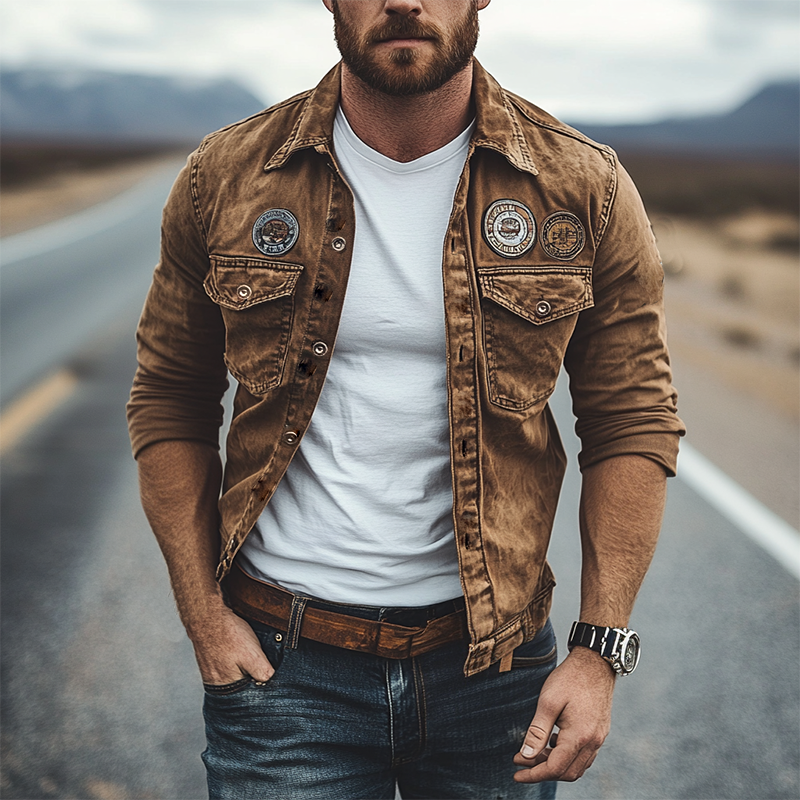 Men's Spring Classic Retro Casual Badge Thin Work Jacket