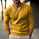 Men's Solid Color V-neck Long-sleeved Knitted Pullover Sweater