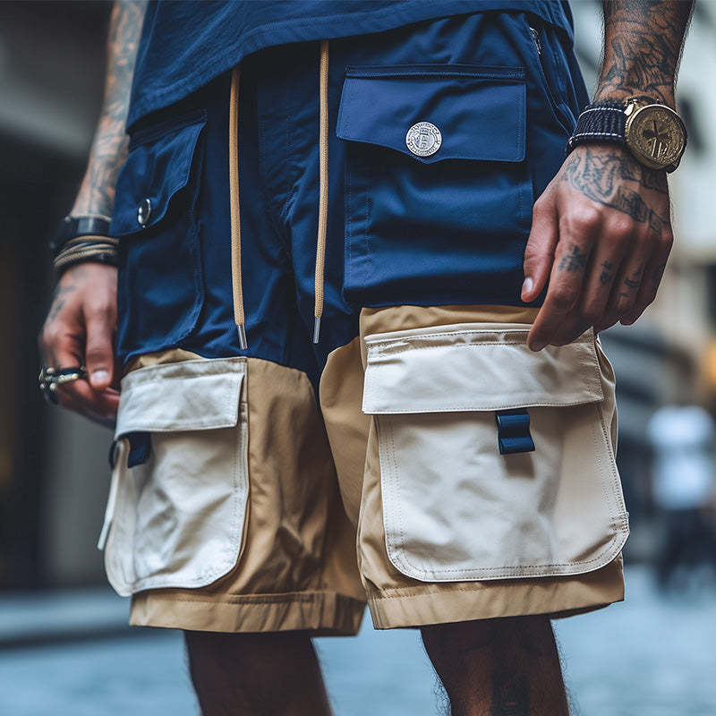 Men's Contrast Multi-Pocket Cargo Shorts